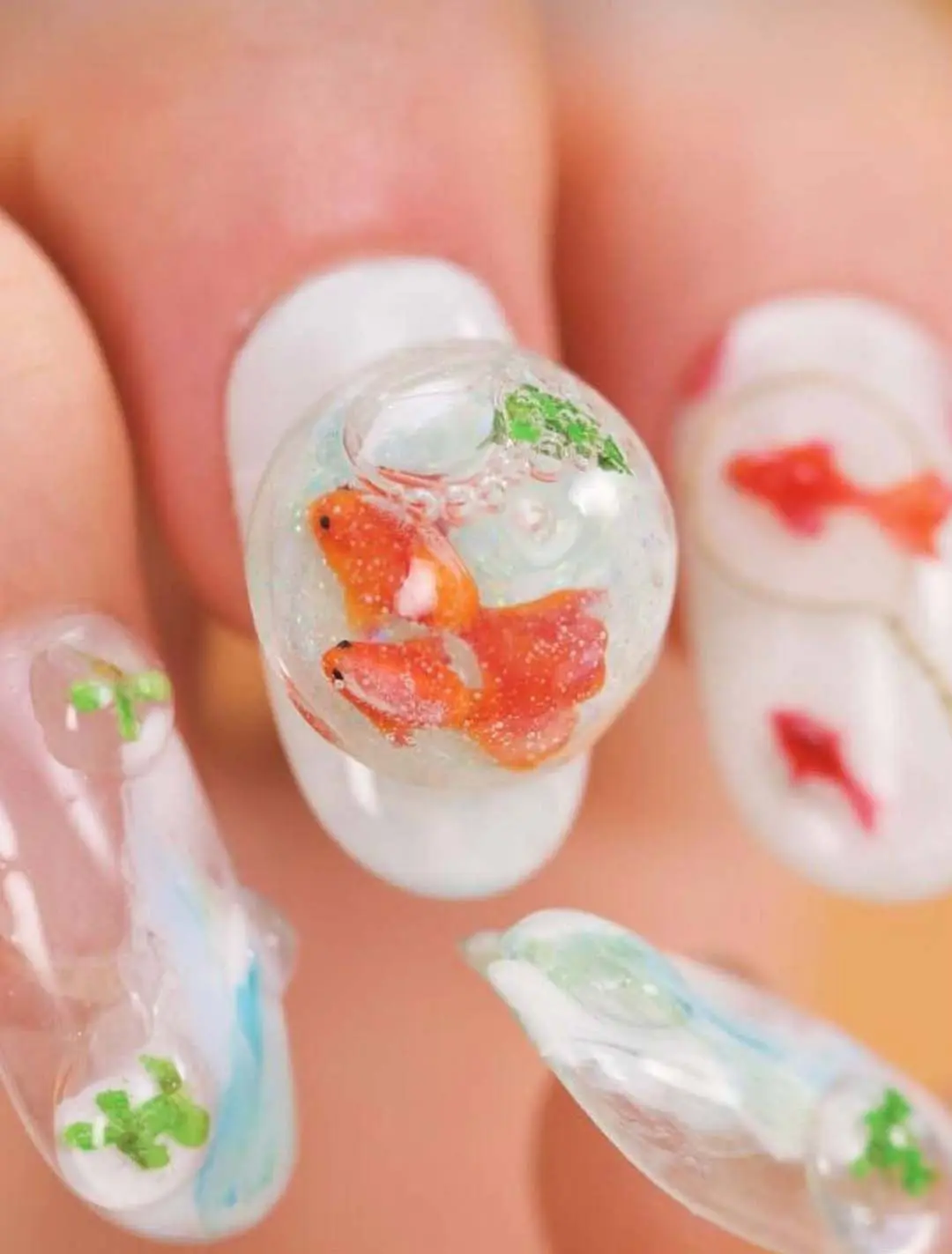 Как сделать аквариумный дизайн ногтей акрилом (с фото и видео)